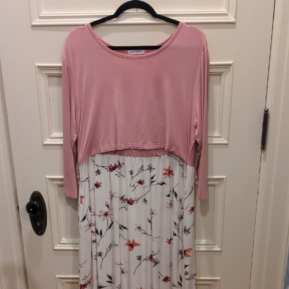 Pink and White Floral Nursing Dress